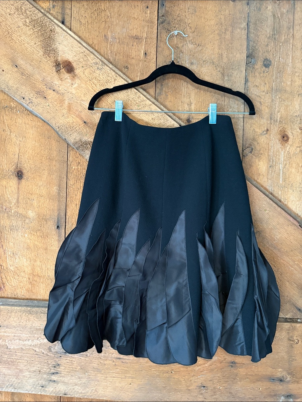 Vintage Rickie Freeman for Teri Jon Black A-Line Skirt with Petal Satin Trim